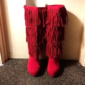 Red Suede Heel Boots